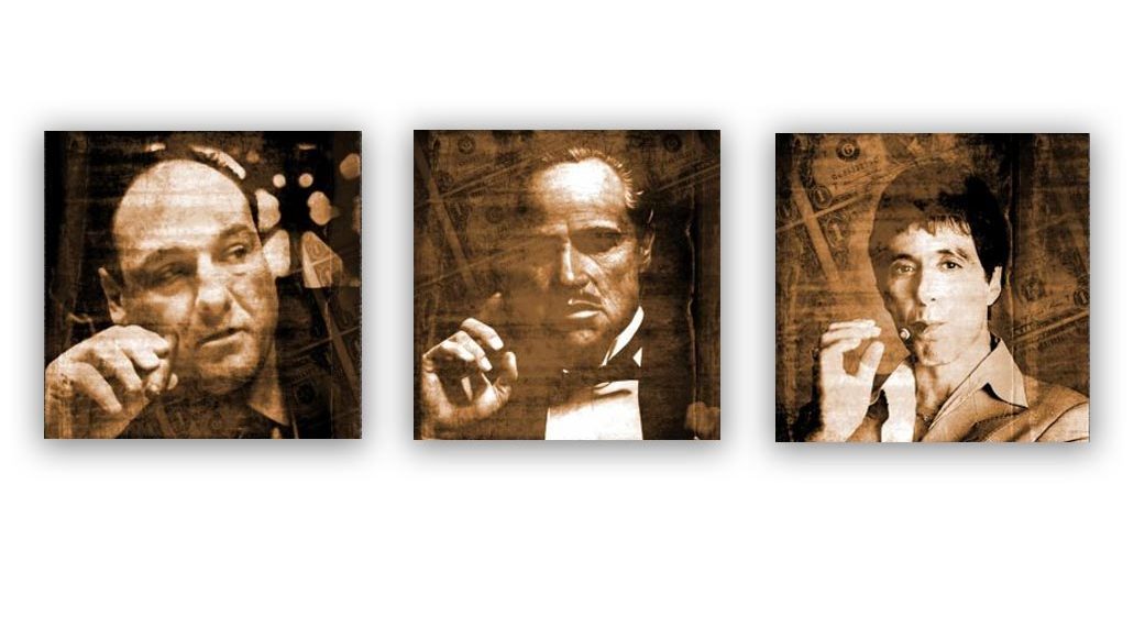 Scarface, Godfather, Soprano 3 luik schilderij
