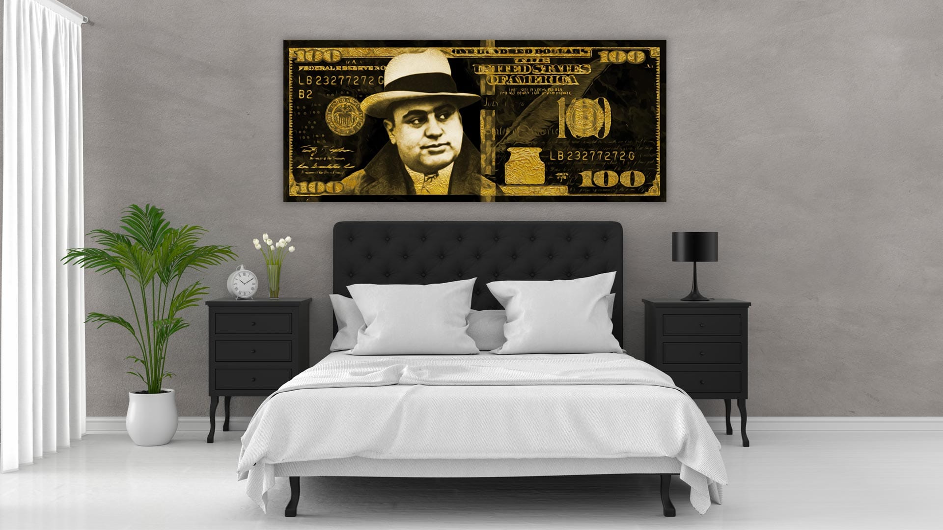 alcapone-gold-silver-100-dollar-sfeer-goud Al Capone Gold/Silver 100 Dollar schilderij