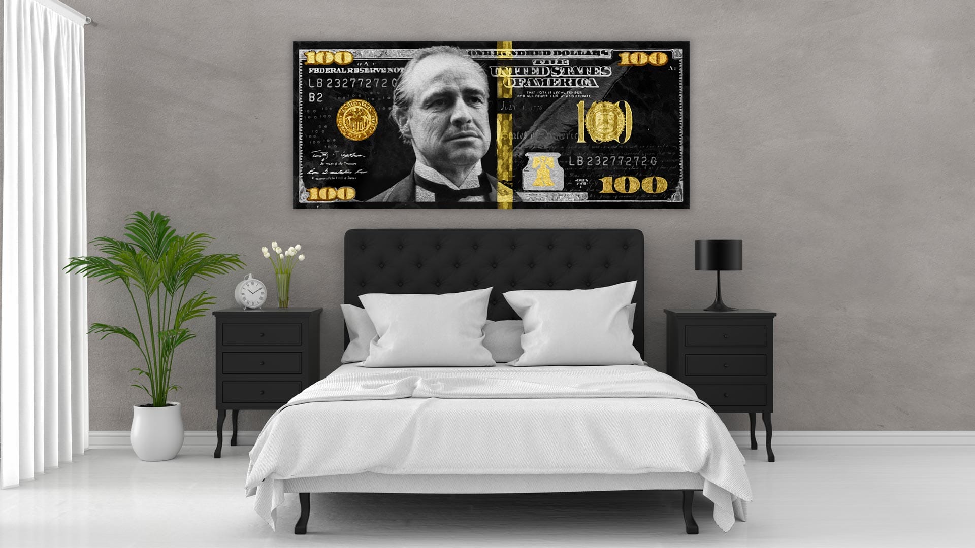 godfather-gold-silver-100-dollar-sfeer-silver-goud Godfather Gold/Silver 100 Dollar schilderij