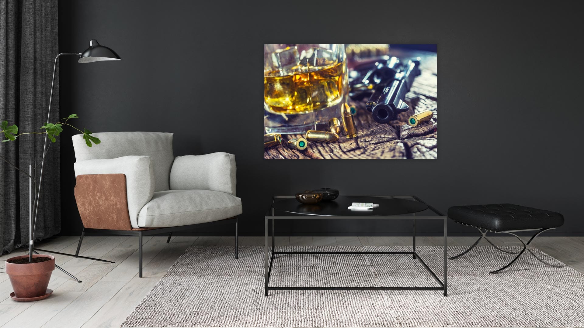 Gun and Whiskey 2 schilderij