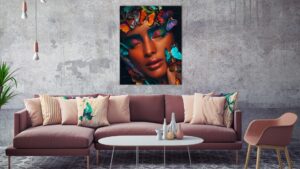 Vrouw met Vlinders schilderij