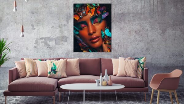 Vrouw met Vlinders schilderij