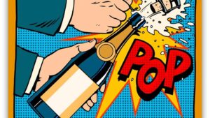 Popart schilderij champagne pop