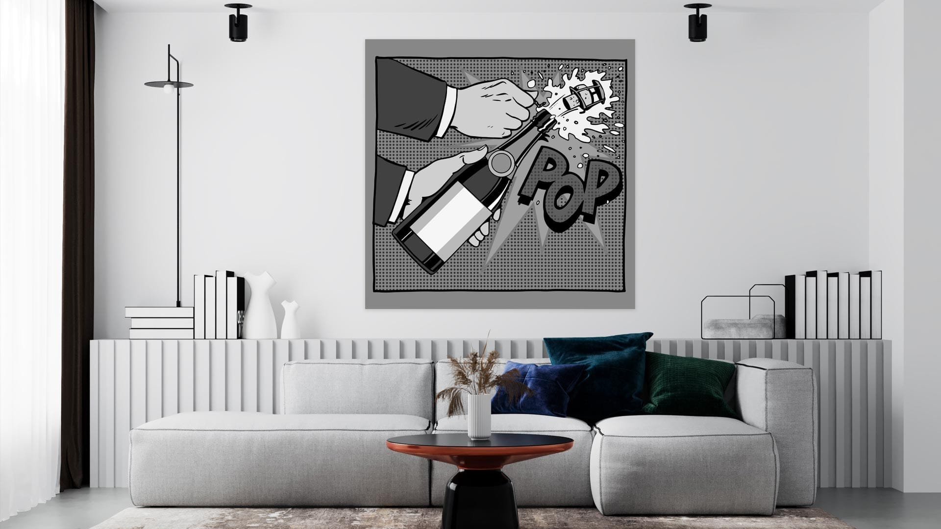 Popart schilderij champagne pop