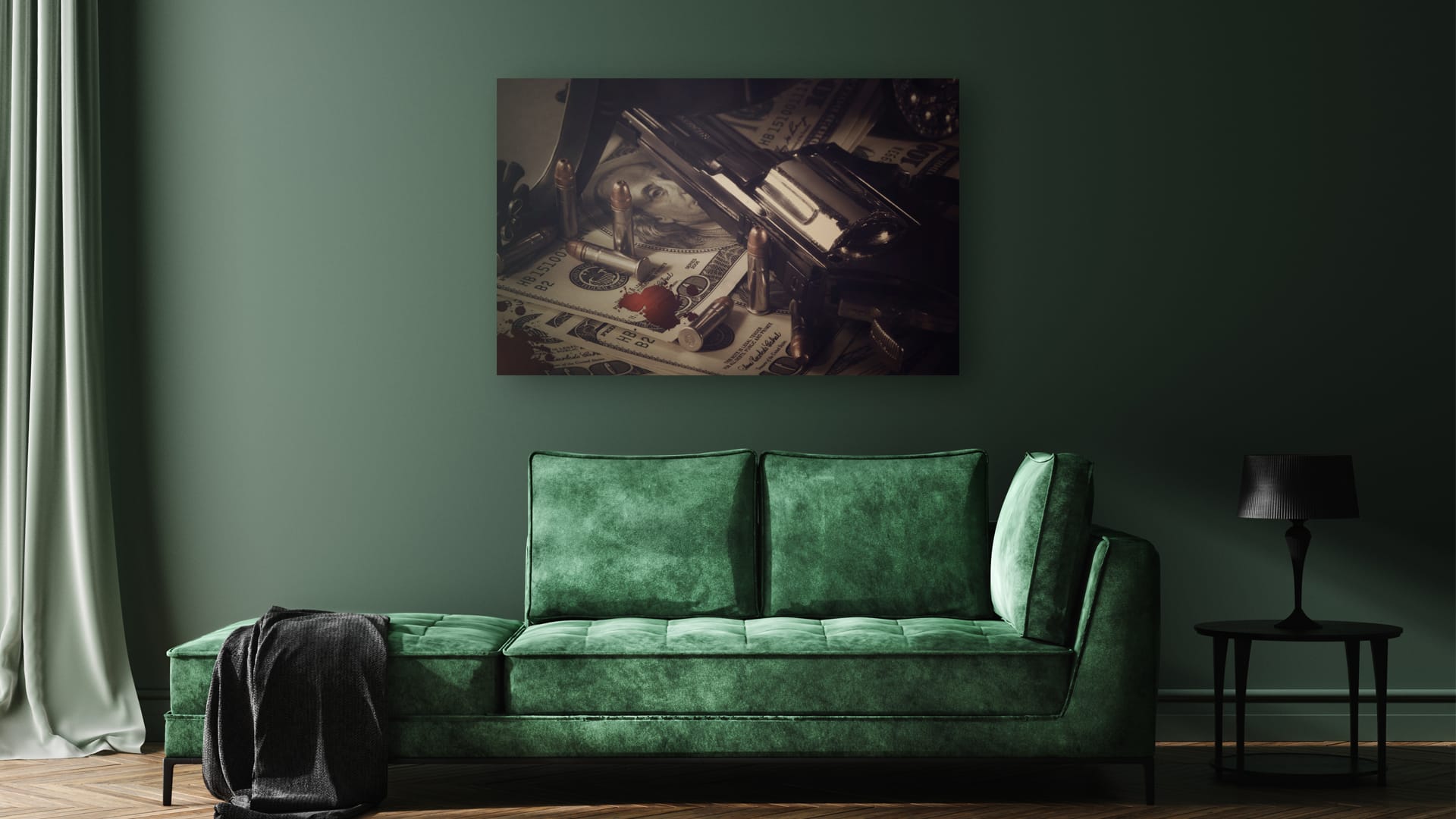 Gun/Dollar/Bullet schilderij