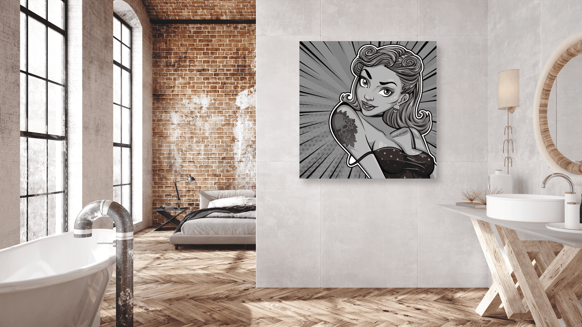 Popart schilderij pin up girl