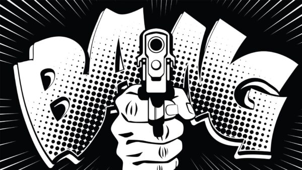Popart schilderij pistol bang