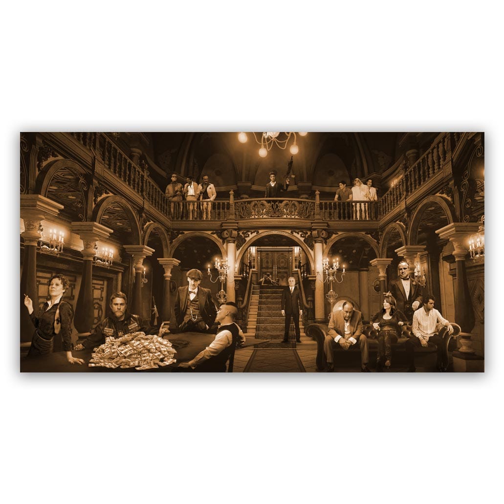 sepia-alleen-geld The Gangsters reunion popartschilderij