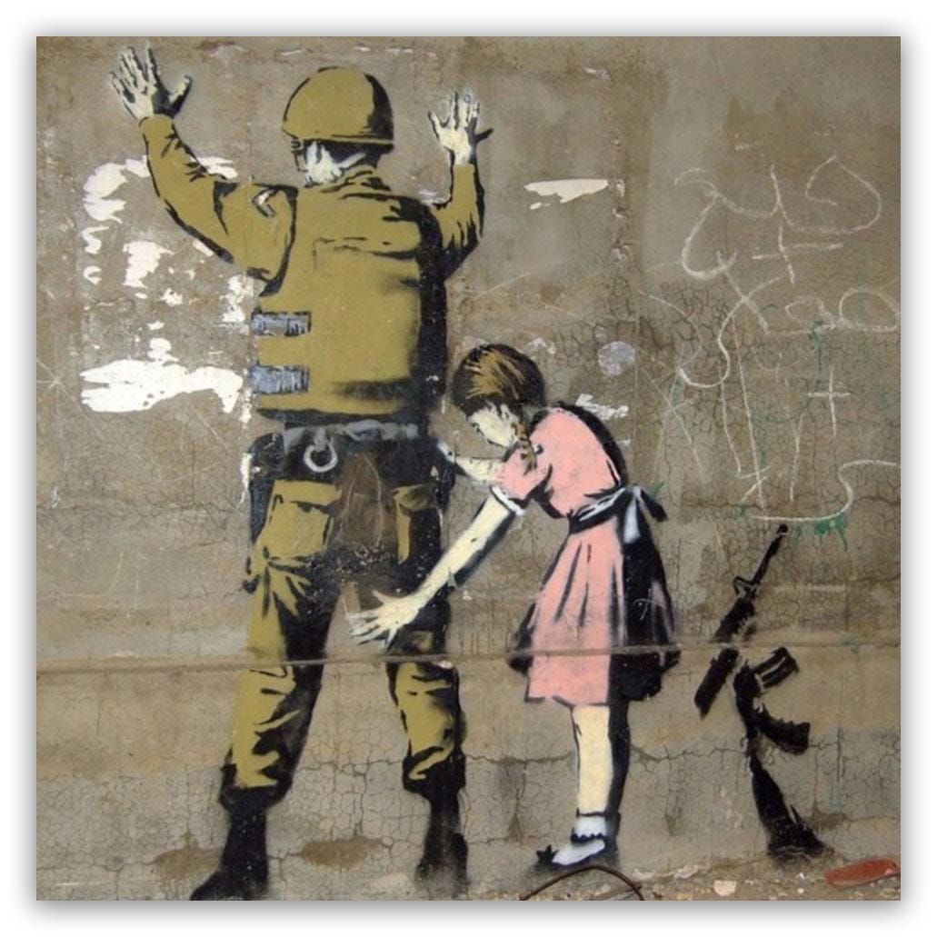 Banksy kid and soldier schilderij