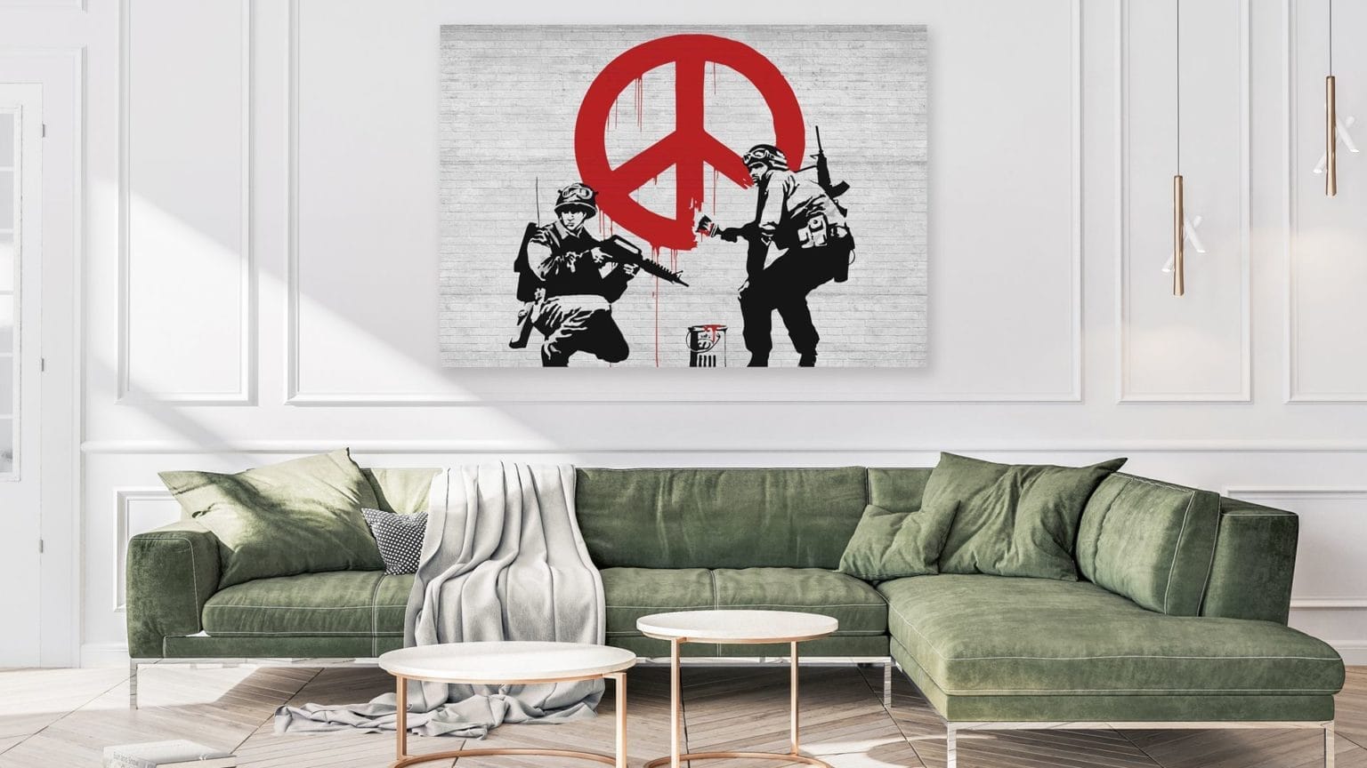 Giallobus - Schilderijen - Banksy - Kind opent het gordijn - Premium weefgetouw canvas met hoge dikte - 140x100 - Klaar om op te hangen - Moderne schilderijen voor thuis : Banksy