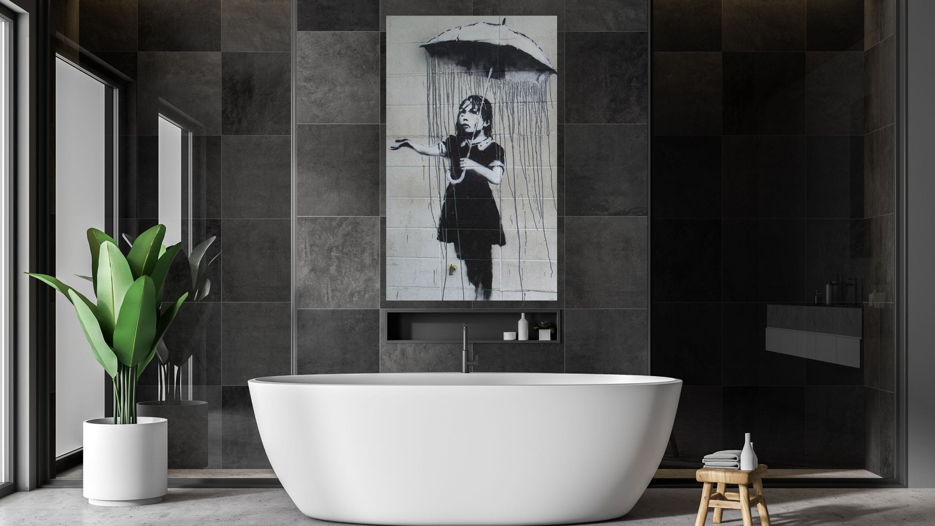 Banksy umbrella girl schilderij