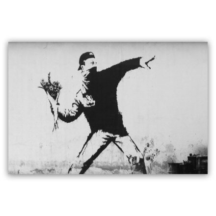 Banksy throw flowers schilderij