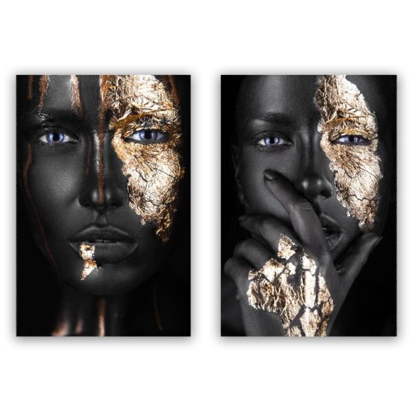 woman golden face schilderij