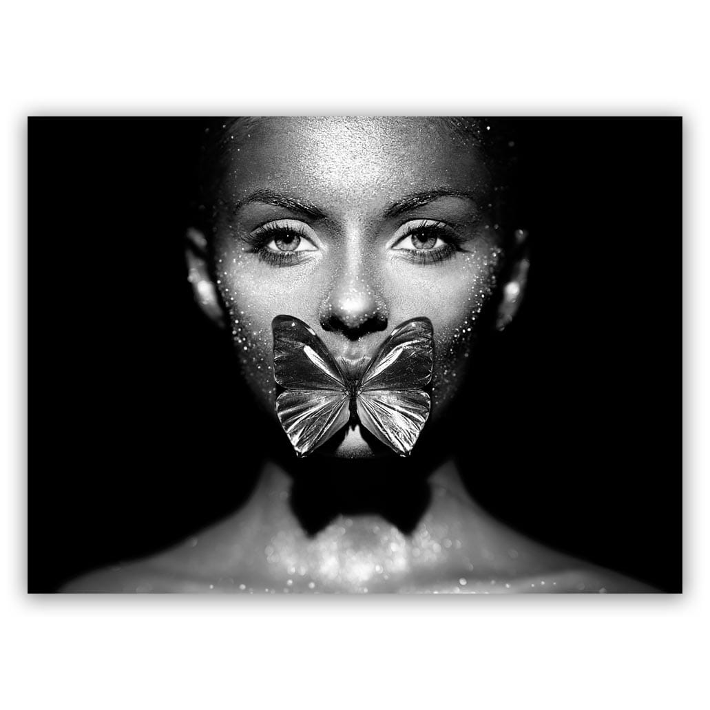 Vlinder vrouw zwart wit schilderij