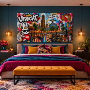 Pop Art schilderij Utrecht in modern interieur